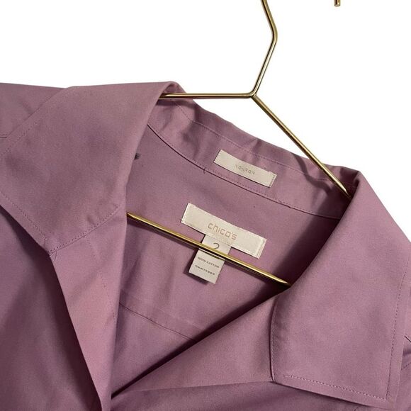 Chico's No Iron Cotton Button Down Shirt Lavender Size 2 or Large - Picture 3 of 7